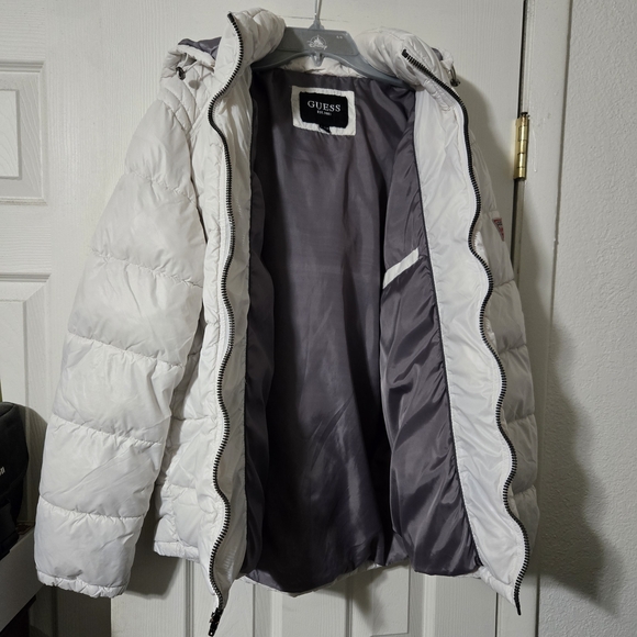 Guess Full-Zip Removable Hood Quilted Puffer Coat Jacket Mens Size Large White - Picture 1 of 7